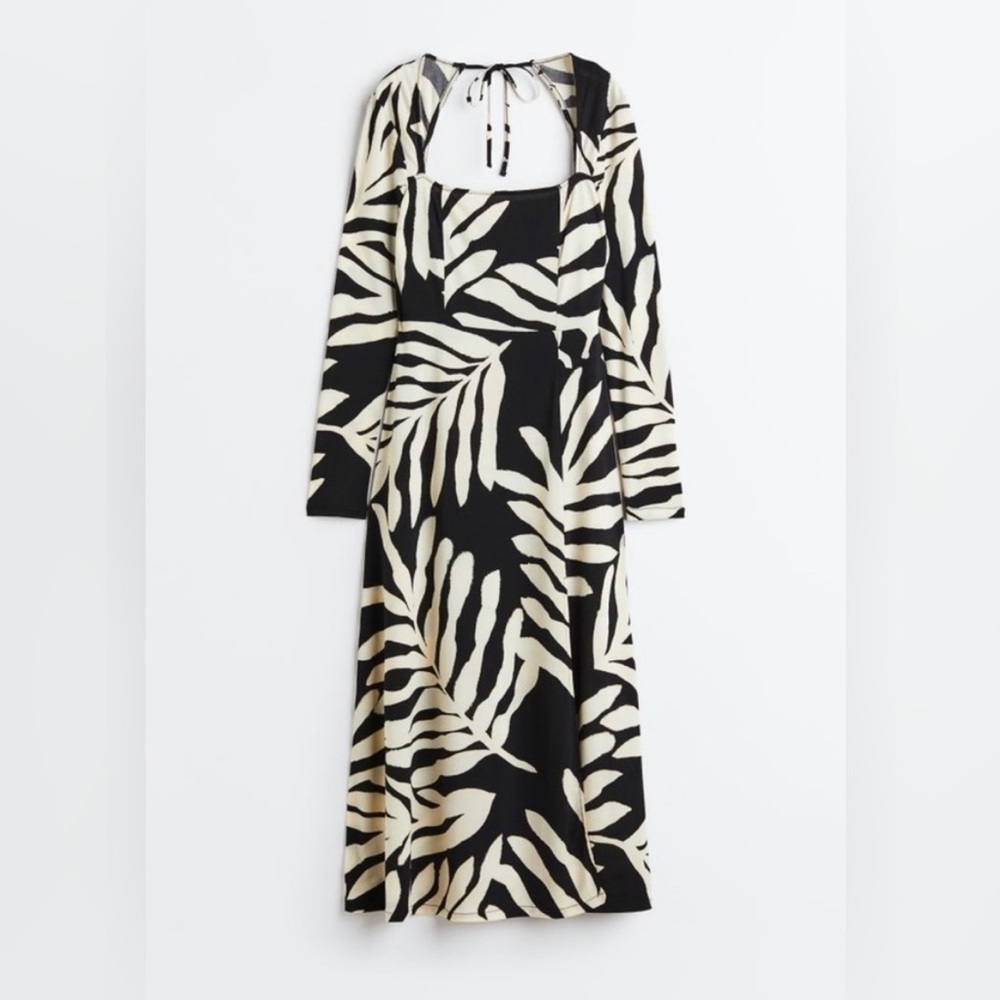 Black and white square neck midi dress